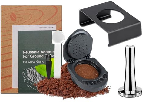 FOXNSK Reusable Capsule Adapter for Dolce Gusto, Refillable Coffee Capsule Adapter Coffee Capsules Converter with 41mm Tamper and Adapter Bracket Compatiable for Piccolo XS/Genio S/EDG 305