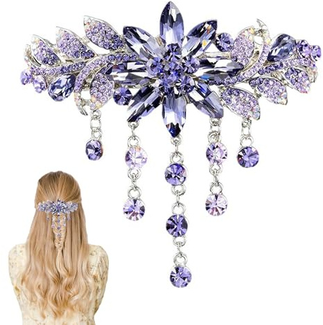 Umimiss Violetter Haarschmuck – Schmetterlings-Haarspangen, Vintage-Schmuck, Kristall-Haarspangen, glitzernde Haarnadel-Accessoires mit Blumendesign, violetter Clip für Hochzeit, Braut, Brautjungfer