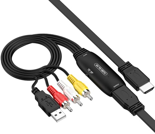 H.May Convertisseur RCA vers HDMI, Adaptateur AV vers HDMI, convertisseur Audio vidéo RCA vers HDMI pour Xbox, PS1, PS2, PS3, N64, Wii, magnétoscope, VHS, STB, TV, (câble AV&HDMI Inclus)