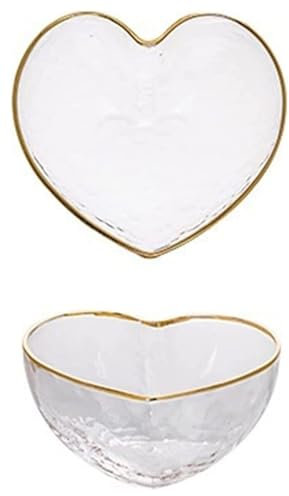 JCAKES Obstschalen Glasschale Herzförmige Dessertschale aus Glas Goldener Rand Salat Obst Transparent Champagner Goldener Rand Schale Stilvoller(Blanc)