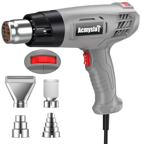 Pistolet thermique, réglages de température variables de 700 °F ~ 1250 °F (300 ℃-500 ℃), protection contre les surcharges de pistolet à air chaud avec 4 buses pour emballage rétractable, travaux