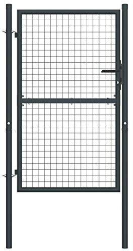 Sufrk Mesh-Gartentor Verzinkter Stahl 100 x 200 cm Grau Metallzaun Robuste Stahlzaunpfosten-ReparaturpfäHle