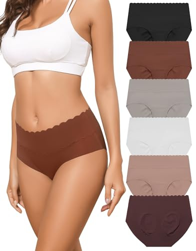 Lot 6 Culotte sans Couture Femme Invisible Taille Haute Slip Dim sous Vêtements Doux Hipster Confortables Bikini