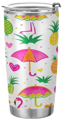 JUMBEAR Vaso de 590 ml, diseño de flamenco de dibujos animados, de acero inoxidable, aislado al vacío, taza de café y agua, taza térmica de viaje para el hogar y exteriores