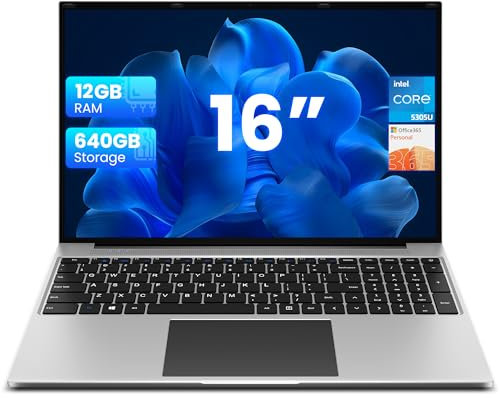 jumper 16 Inch Laptop, 1920x1200 FHD IPS Display (16:10), Celeron 5305U Notebook, 12GB RAM 640GB(128G eMMc+512G SSD Laptops, Office 365 1-Year Subscription, Dual-Band Wi-Fi, UK Keyboard Film.