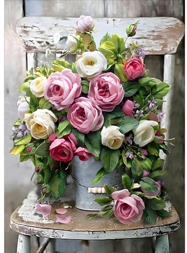 GDYEEH Bunte Blumen Diamond Painting Erwachsene, 5D Stuhl Diamant Painting Bilder Anfänger, DIY Weinlese Runder Vollbohrer Diamanten Malerei Stickerei Kreuzstich Geschenke Home Wand Dekor 30x40cm