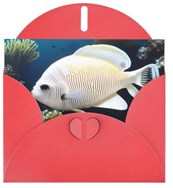 Weiß-goldene Fisch-Geburtstagskarte mit Umschlag - Premium-Stil, einzigartige Dekorationen, erhebende Wünsche!