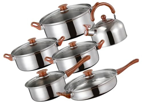 Cabilock Juego De Utensilios De Cocina De 12 Piezas Ollas Y Sartenes De Acero Inoxidable Antiadherentes Para Freír Hervir Cocinar Al Vapor Para Cualquier Cocina
