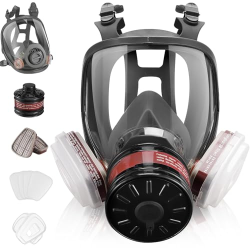 LAMANICE Full Face Gas Mask- Full Face Respirator Mask with 40mm Activated Carbon Filter and 6001CN Filters, Gas Masks Against Dust, Organic Vapor, Chemicals, Paint, Polishing, Welding