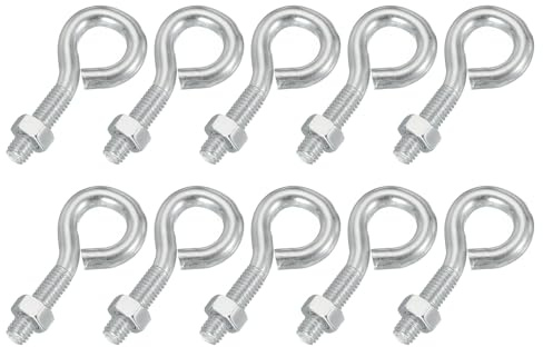 PATIKIL M5 x 20 mm ögonskruvar, 10 stycken kolstål gängade öglor, skruvar med mutter för att hänga upp eller säkra kablar, silver