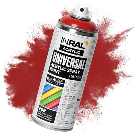 INRAL Vernice spray – rosso carminio lucido RAL3002 vernice spray universale 400 ml. bomboletta spray per metallo, plastica, legno e pietra, alta copertura, resistente alla pioggia e ai raggi UV, per