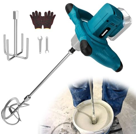 Cordless Mixer Compatible with Makita 18V Battery, 6 Speed Paint Mortar Mixer, Portable Cement Mixer for Mixing Fodder Mortar Paint Glue Putty(No Battery)