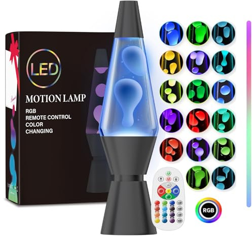 FOOING Lavalampe mit Fernbedienung, Lavalampen für Stressbekämpfung, 17 farbwechsel Stimmungslampe LED Lavalampe für Kinder Schwarz-37cm
