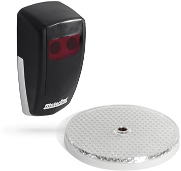 MOTORLINE Kit fotocellula esterna modulata MFE con riflettore a specchio e portata fino a 12m, alimentazione 12/24V AC - 12/24/36V DC, ideale per rilevamento ostacoli su porte e cancelli automatici