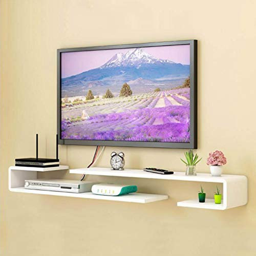 Mobile porta TV sospeso a parete, elegante console multimediale e libreria per camera da letto/soggiorno, per settop box e router (bianco, 125130 cm)