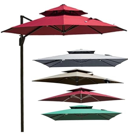 CLSQLXYJZC Parasol Rechange, Toile De Rechange pour Parasol De Terrasse Carré 3 X 3 M 8 Baleines 2 Niveaux, Housse Protection Solaire Extérieure, Parasol Jardin Imperméable UV (Toile Uniquement)(Red)