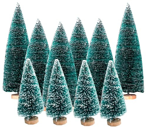 Ashuxxn 10 unidades de árboles de Navidad artificiales, miniárbol de Navidad de escritorio, pino artificial con base de madera, 10/15/20 cm para decoración de mesa, decoración de Navidad, escaparate