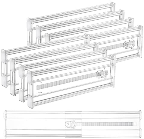 Vtopmart 8 Pack 4 Regular Upgrade Drawer Dividers for Clothes, 12.8-22.3 Expandable Dresser Drawer Organizer, Clear Plastic Separators for Dresser, Baby Clothing, Underwear, Cosmetic, Toiletries