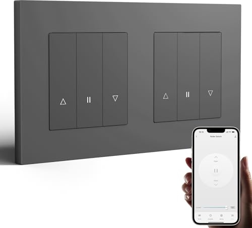 BSEED Smart Zigbee Interruptor para Persianas Doble Compatible con Alexa/Google Home/Tuya,Smart Interruptor Empotrado Marco de PC con Temporizador(Requiere Cable Neutro y Gateway Hub),Gris