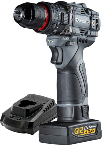 Durofix G12 Cordless Drill, 50Nm Combi Drill Driver, 1,800RPM 2 Speed Brushless Motor, 20+3 Torque Settings, 3/8 Chuck and LED Light (Kit (No Bag))