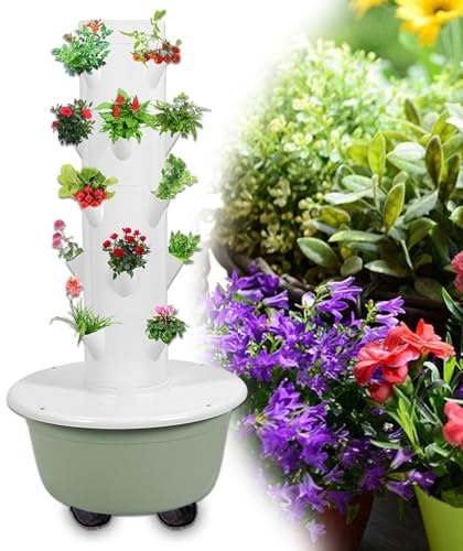 YORCME Colonne hydroponique pour Jardin Potager Tour Jardin Hydroponique Réservoir 30L, Kit Aéroponique Professionnel pour Fruits Légumes Facile à Assembler 9-Layer36Pots-HydroponicTower
