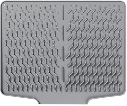 XUWEWI Alfombrilla Escurridora De Silicona Alfombrilla de Silicona for escurrir vajilla, Alfombrilla Antideslizante for Fregadero, Filtro for secar Platos con guía de inclinación, Almohadilla(Grey)