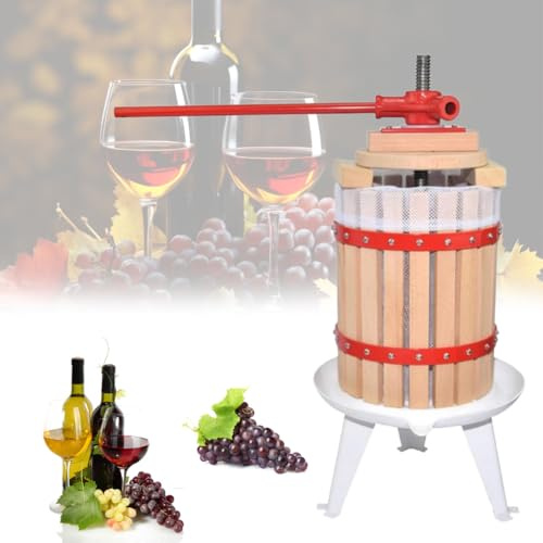 MAIMAILE Pressa per Vino da Frutta da 6 Litri, pressa per vinificazione del Sidro, Altezza Botte Circa 260 mm, Spessore Piastra di Pressione 16 mm, con 4 Blocchi di pressatura e Sacchetto in Rete