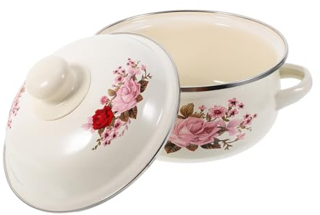 Cabilock Marmite Émail Vintage avec Couvercle et Double Poignées Pot à Soupe Résistant Haute Température Grand Volume pour Ragoûts Nouilles et Ramen Design Floral Pratique et Décoratif