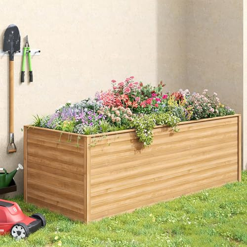 Amopatio Hochbeet Holz, 240x88x80cm, Pflanzkasten, Blumenkasten für Garten, 1700L Pflanzbeet, Kräuterbeet, Gemüsebeet, Blumenbeet für Balkon, Terrasse, Pflanzkübel, Natur