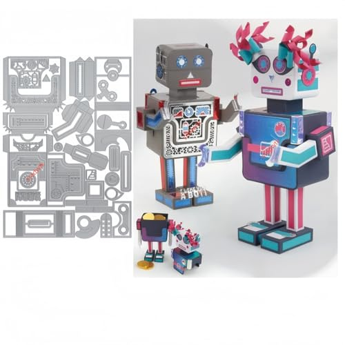 Sredwtk Retro Roboter 3D Box Stanzschablonen Weihnachten Box Stanzschablonen Schachtel Weihnachten Metall Prägeschablonen Stanzmaschine Stanzformen Schablonen für DIY 3D Keksbox Süßigkeitenbox