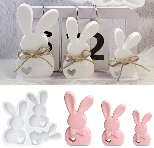 QEEYON 3D Bunny Silicone Mould for Easter Crafts Decoration Rabbit Casting Mold, DIY Easter Crafts Rabbit Mould for Candle Making Epoxy Resin Casting Soap Wax Handmade Gifts