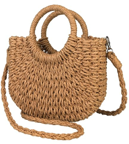 Ondeam Strandtasche, Boho-Umhängetasche, Stroh, gewebt, Umhängetasche, Abendtasche, Clutch, Geldbörse für Damen