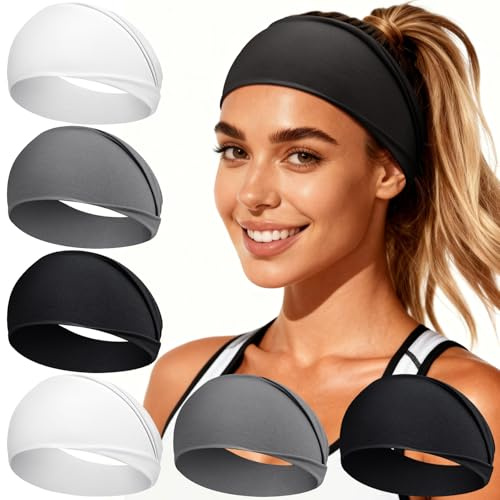 Loiluliy Stirnband Damen Sport, 6 Pack Haarband Damen Herren Breit Stirnbänder Dünn, Elastisch Headband Unisex Hair Band Haarschmuck für Sport Laufen Gym Joggen Yoga Workout und Alltagsmode