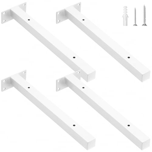 scicent Lot de 4 Équerre Étagère Murale Métal Renforcée, Support Etagere Invisible, 50KG Charge, Support Étagère Murale, Conception Creuse, Équerre Étagère Durable Blanc 30 cm