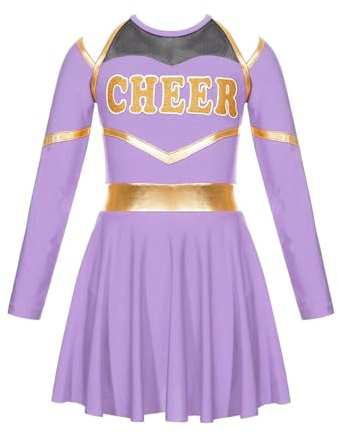 ZFIHAV Cheerleader Uniform Cheerleader för barn, skolbarn, Cheerleading, uniform, klänning, hejande, lagkläder, set för dans, tävling för kvinnor (ljuslila, 6)