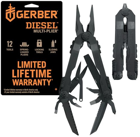 Gerber Gear Diesel Multitool Needle Nose Pliers Set, 12-in-1 EDC Multi-Tool Knife, Survival Gear and Equipment, Black