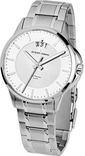 JACQUES LEMANS - Armbanduhr Date Sydney - Quartz Uhrwerk - Gehäusedicke: 8.5 mm - Gehäusebreite: 42 mm - Edelstahl - 10 ATM