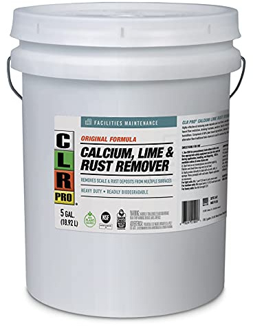 CLR PRO Calcium, Lime & Rust Remover - Quickly Removes Calcium and Lime Deposits, Stubborn Rust Stains, and Household Hard Water Deposits, Soap Scum, and Dirt - 5 Gallon Pail
