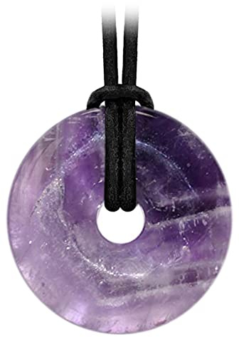 Kaltner Präsente Edelstein Halskette mit Anhänger/Amethyst/Lederband mit Donut Anhänger/Hochwertiger Edelsteinanhänger mit Lederkette/Ø Edelsteindonut 40 mm