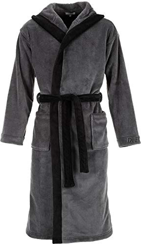 Di Ficchiano Herren Bademantel Monza mit Kapuze I Morgenmantel flauschig I Nachtwäsche aus edler Mikrofaser I Kimono mit Farb- & Größenauswahl S - 5XL I Bath-Robe Öko-Tex Standard 100