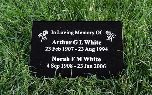 ukgifts Personalised Engraved Natural Granite Memorial Plaque Grave Marker Headstone With Rose 30cm x 20cm