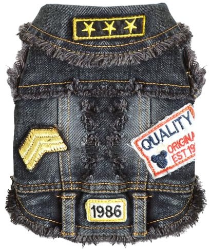 DOGGYZSTYLE Cool Black Dog Jean Jacket Small Pet Outfits Dog Clothes for Small Medium Dogs Cats Boys Girls Pet Vest Denim Coats Puppy Shirts Doggy Costume Clothing for Shih tzu Chihuahua Yorkie Teacup