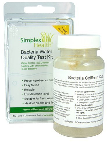 SimplexHealth Bacteria Water Test Kit. Test for coliform Bacteria Including E.coli, serratia, enterobacter, ctirobacter and klebsiella.