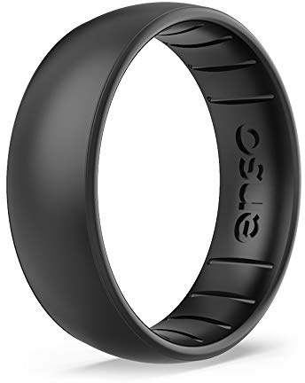 Enso Rings Classic Elements Silicone Ring Infused with Precious Elements – Wedding Engagement Band – 6.6mm Wide, 1.75mm Thick - Premium Black Pearl Infused Silicone Ring – Size 9