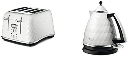 De'Longhi CTJ4003.W Brillante Faceted 4 Slice Toaster - White & De'Longhi Brillante Faceted Jug Kettle, 3 KW - White