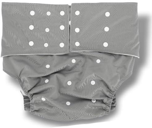 Reusable Adult Nappy, Breathable Leakfree Pocket Nappy Washable Cover Diaper Cloth for Incontinence Care with Adjustable 3 Rows of Snaps (Grey)