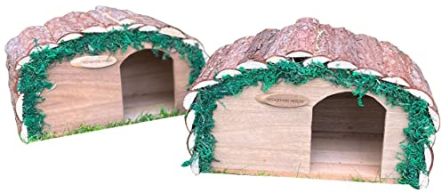 Selections Wooden Hedgehog House Hibernation Shelter with Bark Roof - Pack of 2