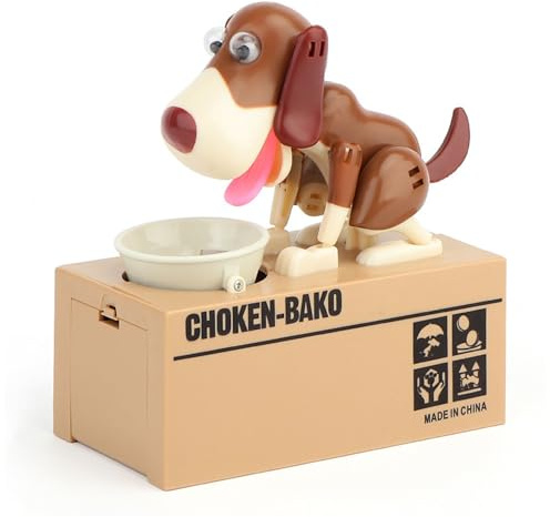 Justup Hungry Dog Box Puppy Piggy Bank Coin Chew Box Birthday Gift for Kids (Brown)