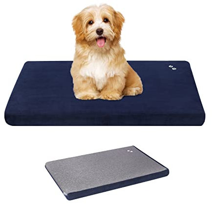 KROSER Hundebett Kleine Hunde Hundematte 61x46CM, Wendbares Tierbett (Warm und kühl) Hundematte Waschbar Kuscheliges Hundebett Hunde Decke Hundematratze für Kleine Hunde und Katzen bis zu 11Kg, Blau