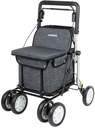 Carlett Déambulateur et Chariot avec Siège Intégré, Produit Médical Homologué UE, Poignée Réglable, Frein de Parking et Roues Réglables 3 Positions, Robuste, Comfort Assist, Gris Foncé